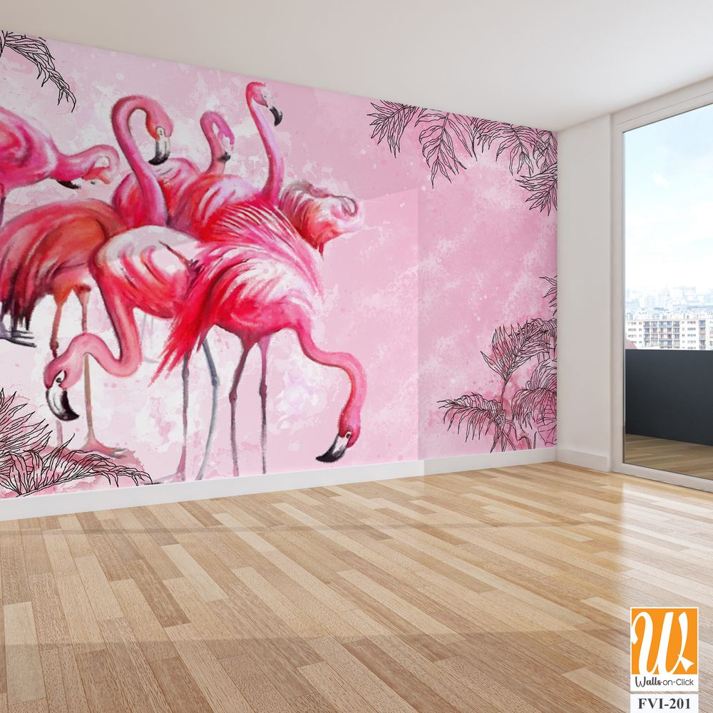 Pink watercolor illustration of flamingos [WP-FVI-201]