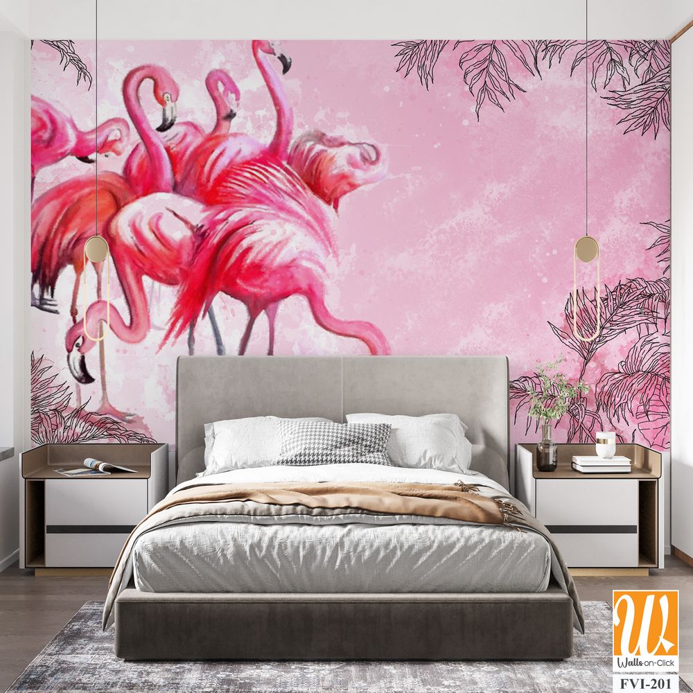 Pink watercolor illustration of flamingos [WP-FVI-201]