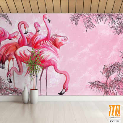 Pink watercolor illustration of flamingos [WP-FVI-201]