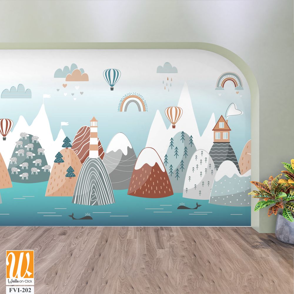 Scandinavian-style illustration of nature and air balloons [WP-FVI-202]