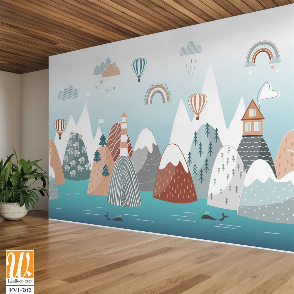 Scandinavian-style illustration of nature and air balloons [WP-FVI-202]