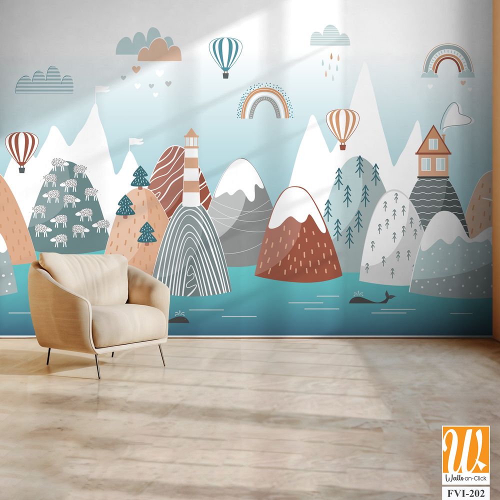 Scandinavian-style illustration of nature and air balloons [WP-FVI-202]