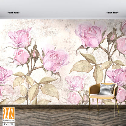 Drawn vintage roses on texture background, photo wallpaper [WP-FVI-208]