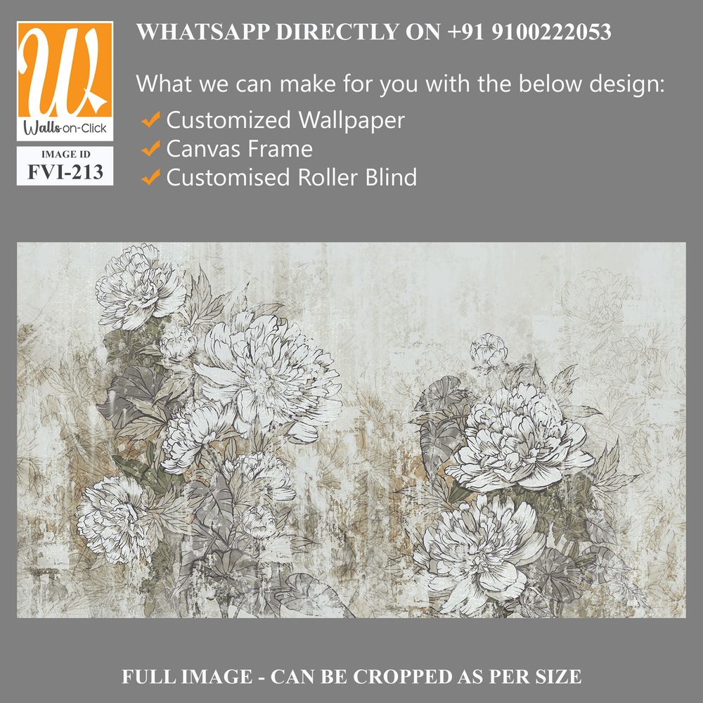 Vintage peonies on a textured background in the interior of any room, style, composition, drawing [WP-FVI-213]