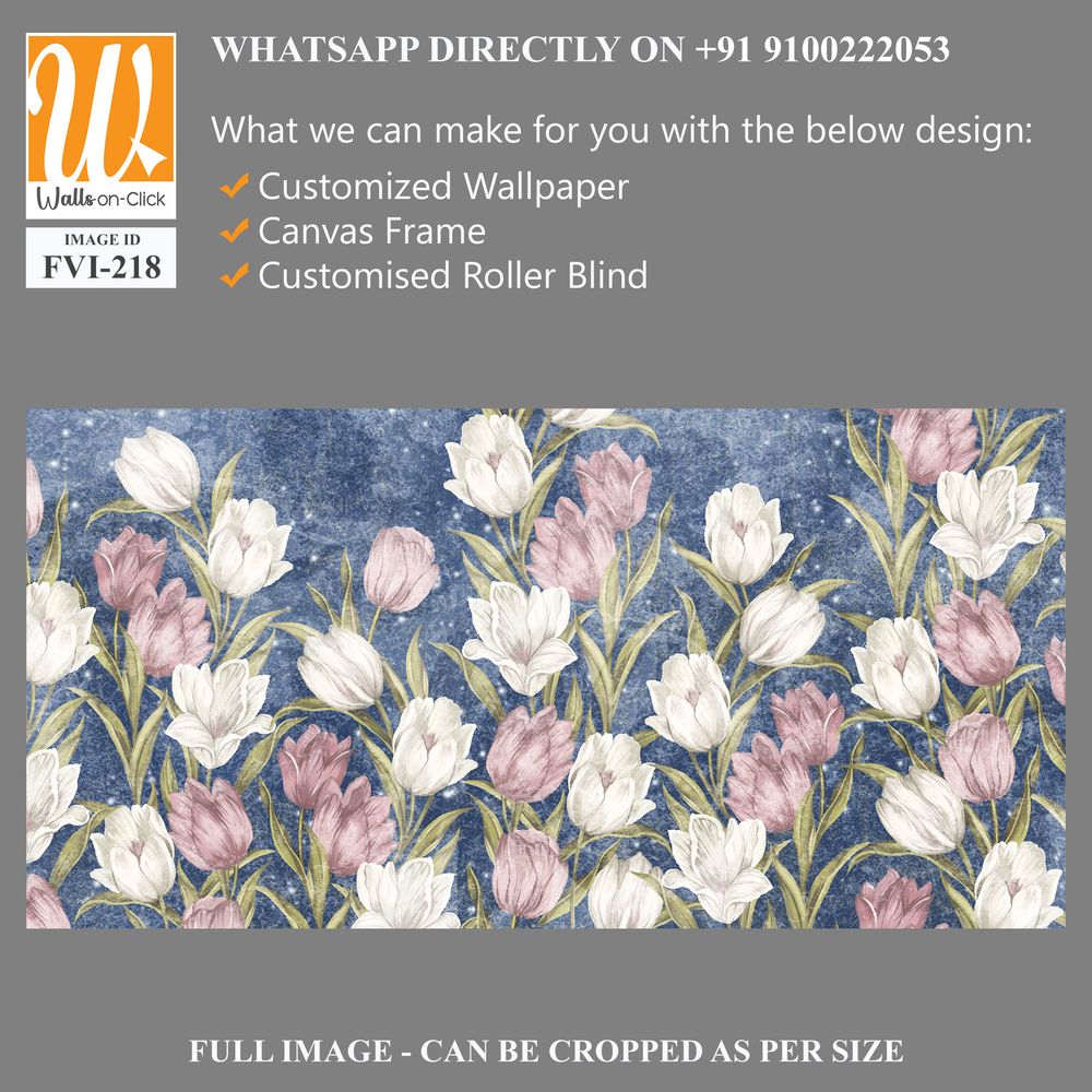 Colored very bright painted tulips, wall murals in the room interior of a house or apartment [WP-FVI-218]