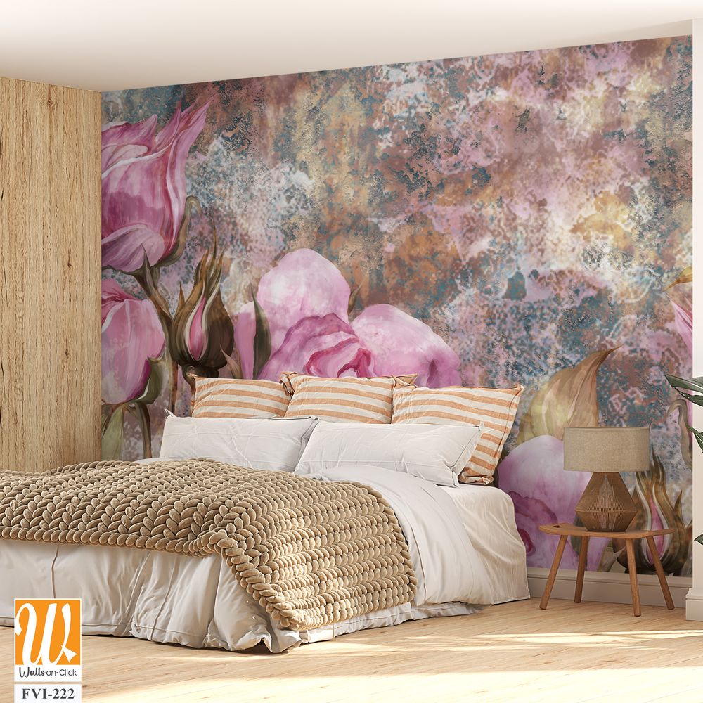 Drawn art roses on a textured background, photo wallpaper on the wall in any interior of the house or room [WP-FVI-222]