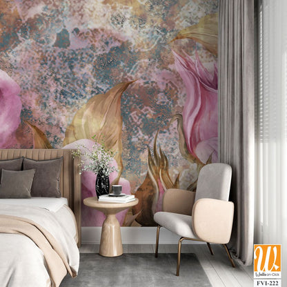 Drawn art roses on a textured background, photo wallpaper on the wall in any interior of the house or room [WP-FVI-222]