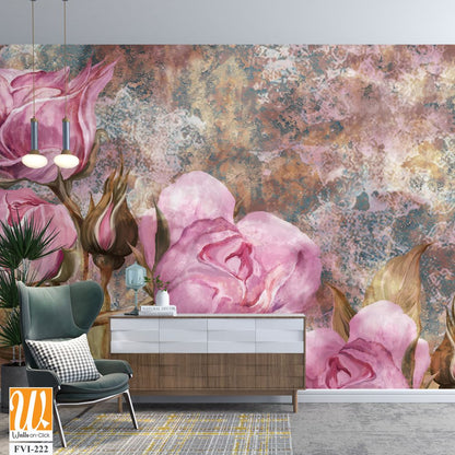 Drawn art roses on a textured background, photo wallpaper on the wall in any interior of the house or room [WP-FVI-222]