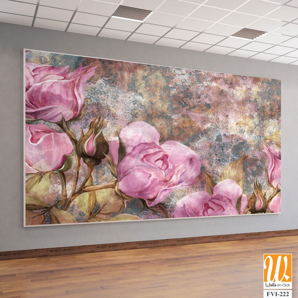 Drawn art roses on a textured background, photo wallpaper on the wall in any interior of the house or room [WP-FVI-222]