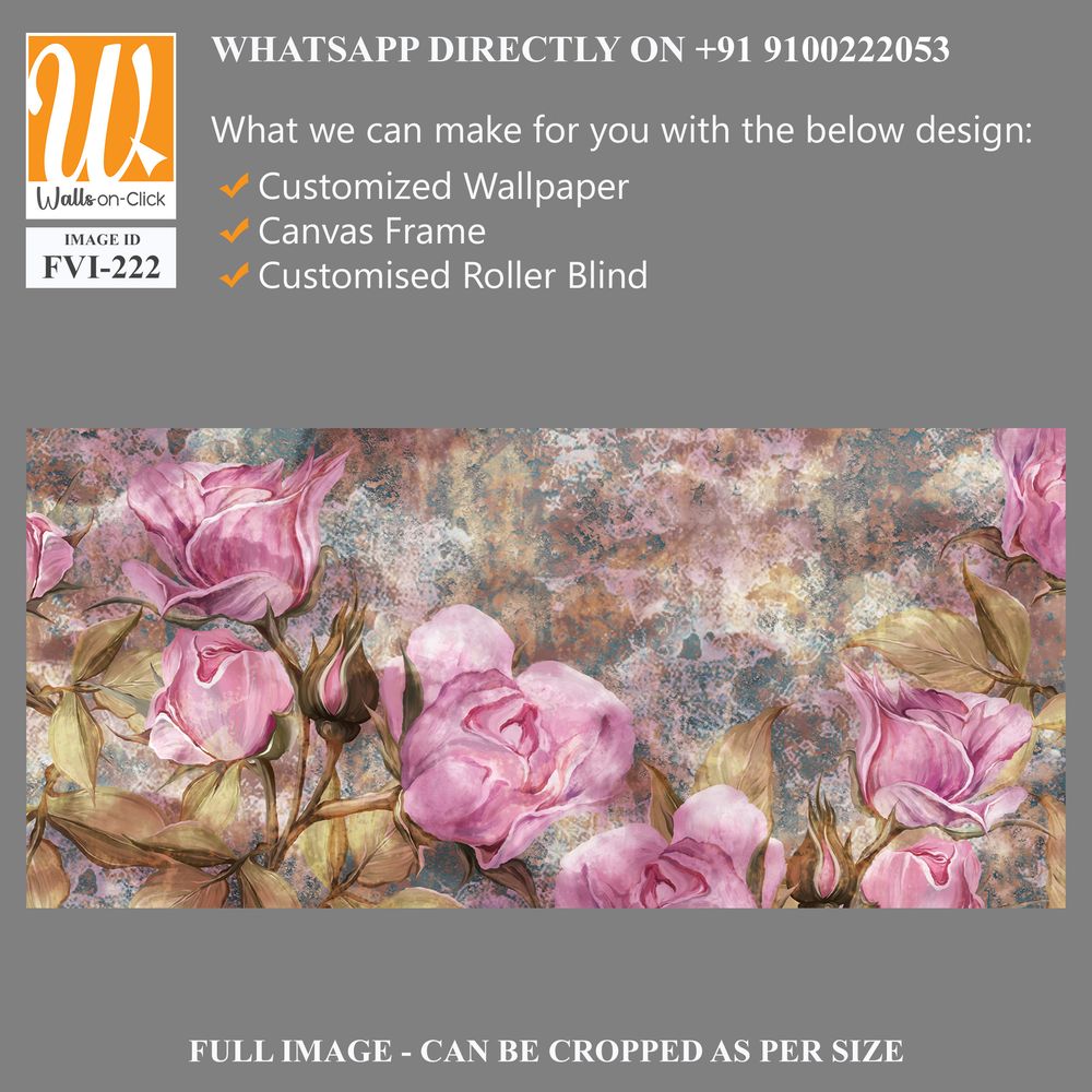 Drawn art roses on a textured background, photo wallpaper on the wall in any interior of the house or room [WP-FVI-222]