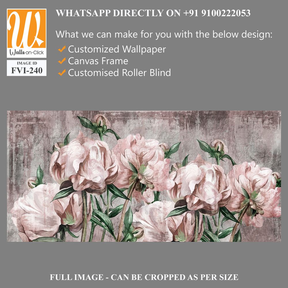 Large art peony painted on a textured background in pastel shades, merge photomurals into the rooms or the interior of the house [WP-FVI-240]