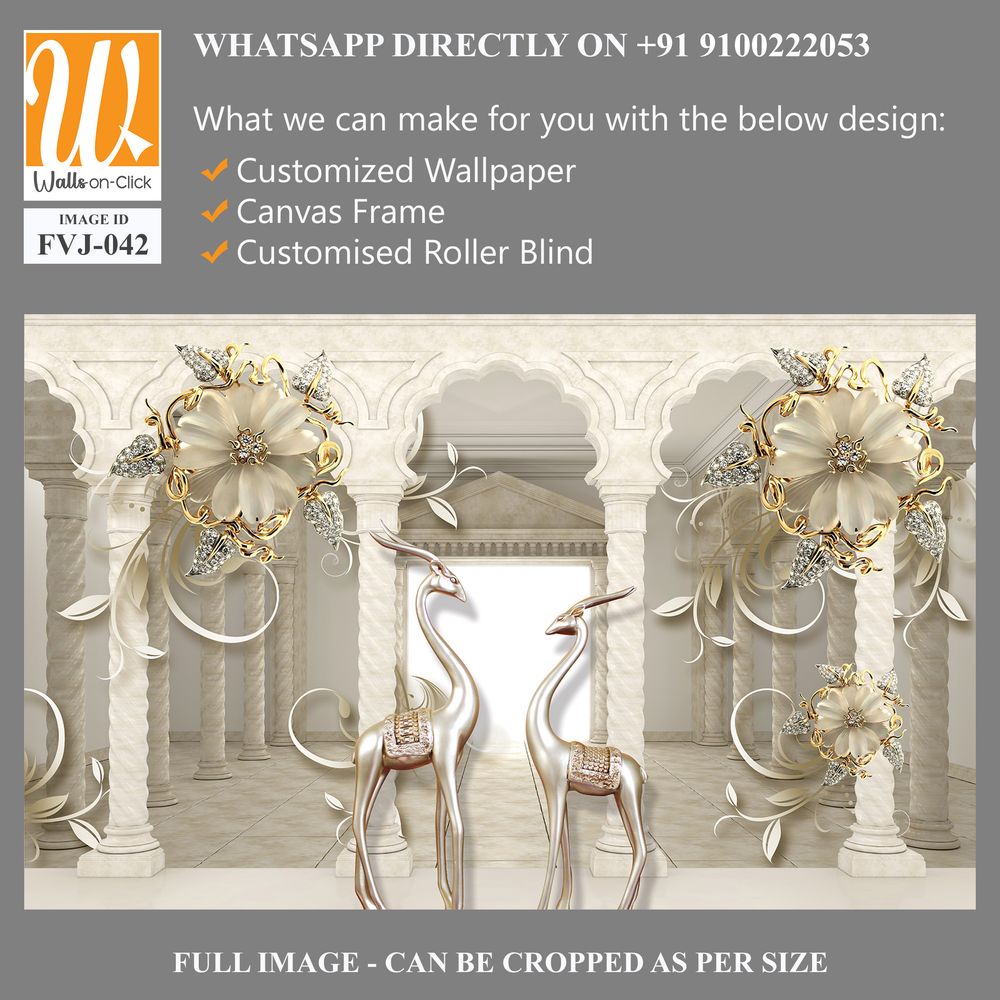 3D wallpaper with gold and silver flowers [WP-FVJ-042]