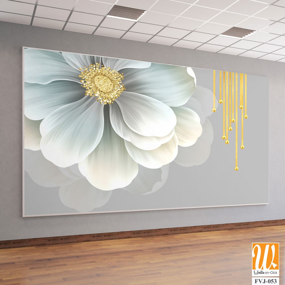 3D floral white flower with golden hanging beads [WP-FVJ-053]