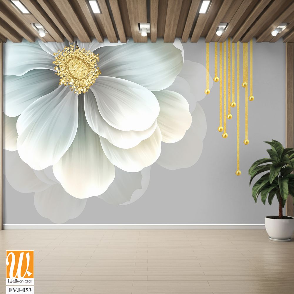 3D floral white flower with golden hanging beads [WP-FVJ-053]