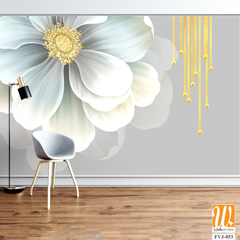 3D floral white flower with golden hanging beads [WP-FVJ-053]