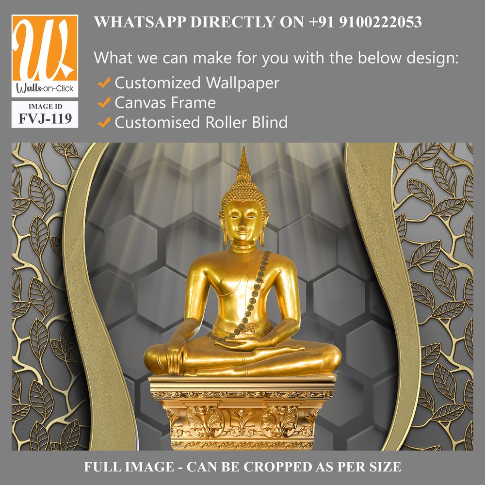 3D art of a golden Buddha with a decorative border [WP-FVJ-119]