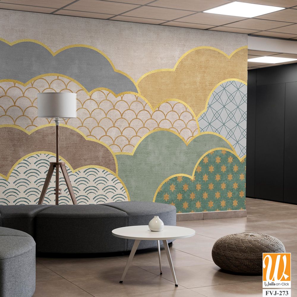 Cloud pattern with gold foil and green colors [WP-FVJ-273]