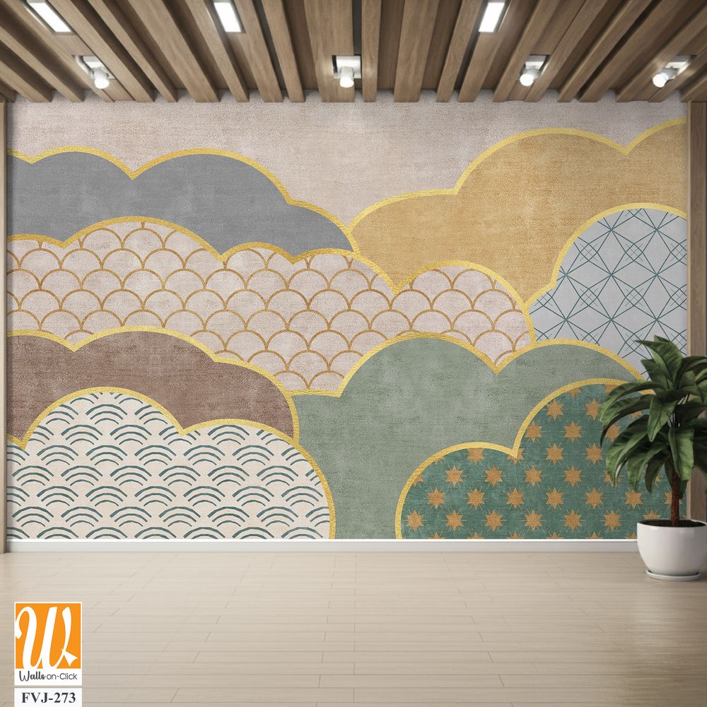 Cloud pattern with gold foil and green colors [WP-FVJ-273]