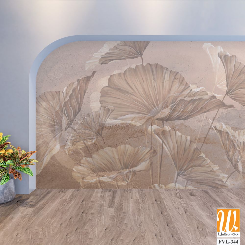 Large art painted leaves on a textured wall, in pastel colors, photo wallpaper for the interior [WP-FVL-344]