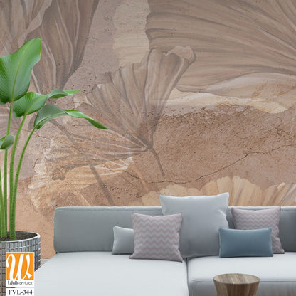 Large art painted leaves on a textured wall, in pastel colors, photo wallpaper for the interior [WP-FVL-344]