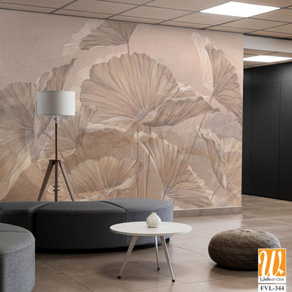 Large art painted leaves on a textured wall, in pastel colors, photo wallpaper for the interior [WP-FVL-344]