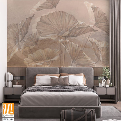 Large art painted leaves on a textured wall, in pastel colors, photo wallpaper for the interior [WP-FVL-344]