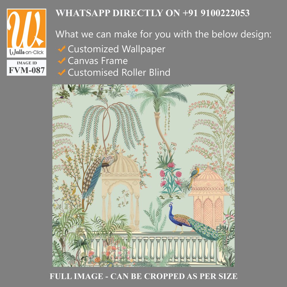 Traditional Mughal garden, arch, peacock, plant and bird vector illustration seamless pattern [WP-FVM-087]