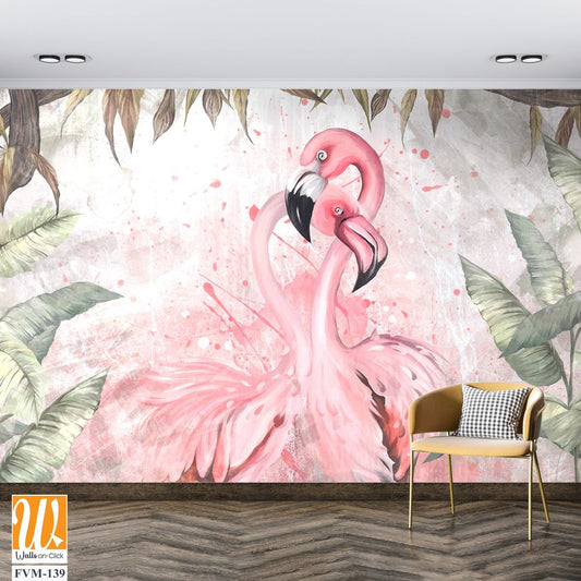 Watercolor painting of pink flamingos in the jungle [WP-FVM-139]