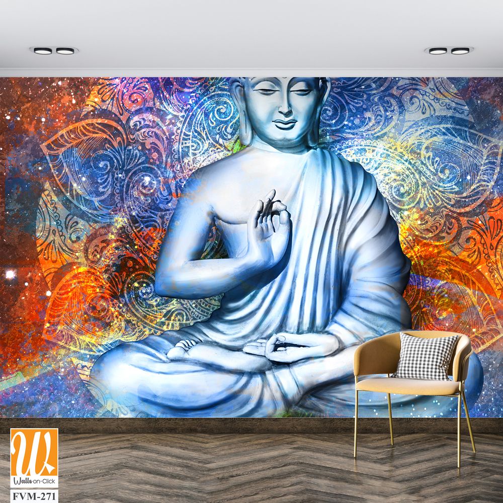 Buddha in lotus pose, vibrant mandala background [WP-FVM-271]