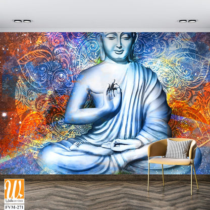 Buddha in lotus pose, vibrant mandala background [WP-FVM-271]