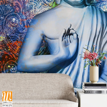 Buddha in lotus pose, vibrant mandala background [WP-FVM-271]