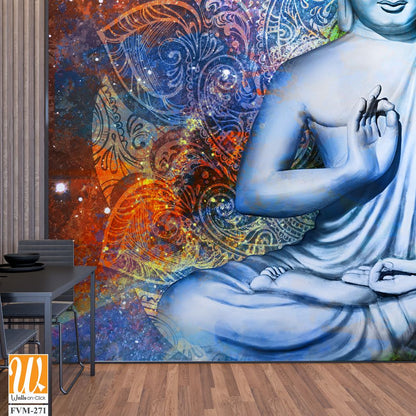 Buddha in lotus pose, vibrant mandala background [WP-FVM-271]