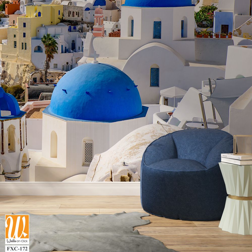 Santorini, Greece, featuring white buildings and blue domes Wallpaper [WP-FXC-172]