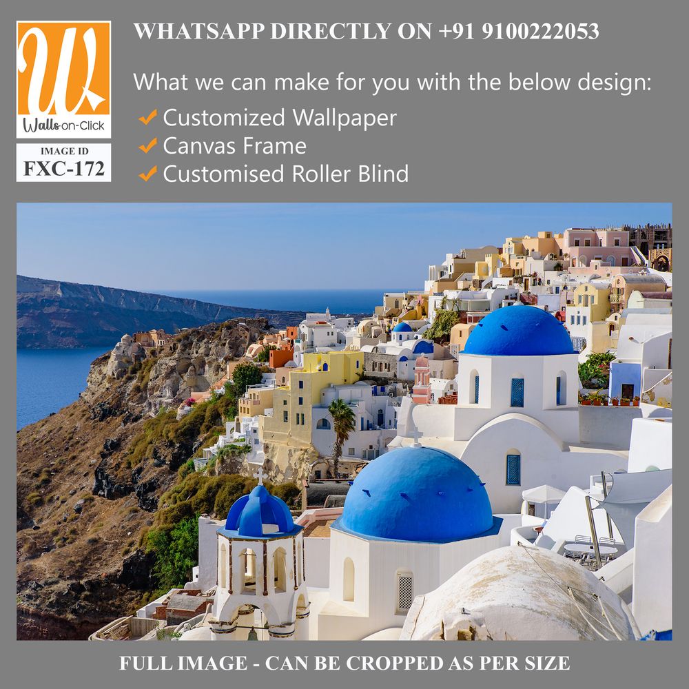 Santorini, Greece, featuring white buildings and blue domes Wallpaper [WP-FXC-172]