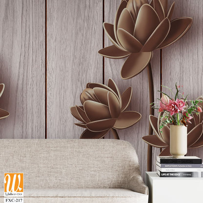 3D brown wooden lotus flowers Wallpaper [WP-FXC-217]