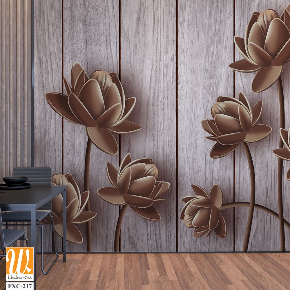 3D brown wooden lotus flowers Wallpaper [WP-FXC-217]