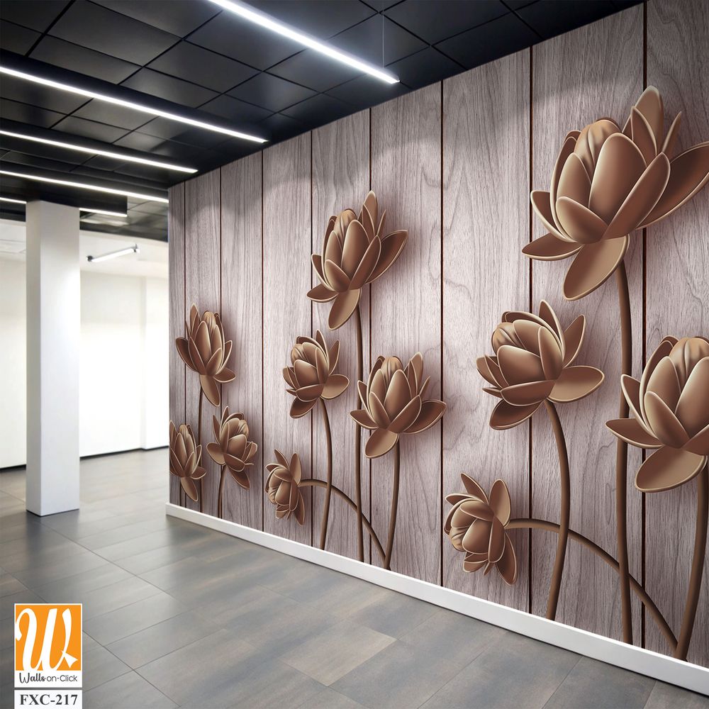 3D brown wooden lotus flowers Wallpaper [WP-FXC-217]