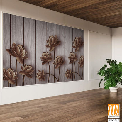 3D brown wooden lotus flowers Wallpaper [WP-FXC-217]