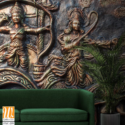 Krishna and Arjun bas-relief sculpture print Wallpaper [WP-FXC-259]