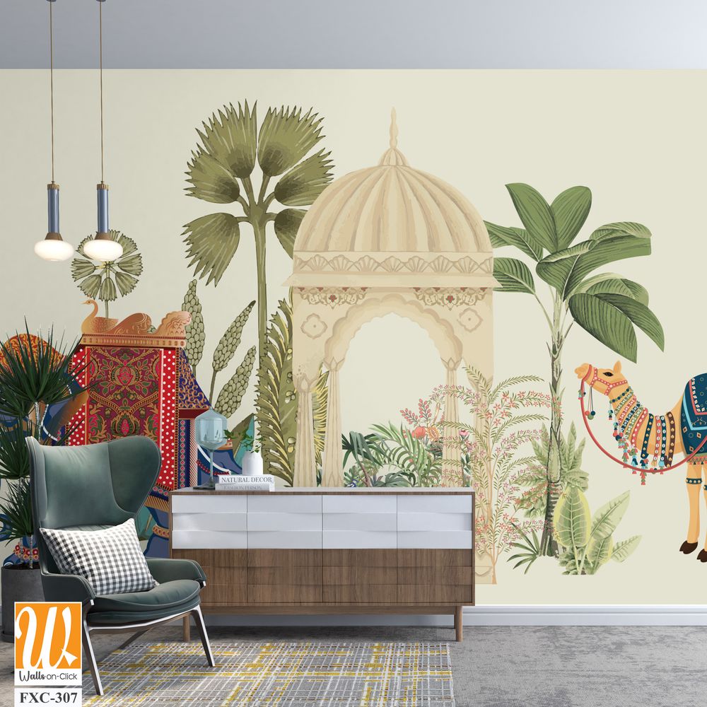 Traditional Mughal Elephant, camel caravan vector illustration [WP-FXC-307]