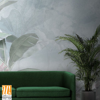 Tropical trees and leaves for digital printing wallpaper, custom design wallpaper - 3D illustration [WP-FXC-328]