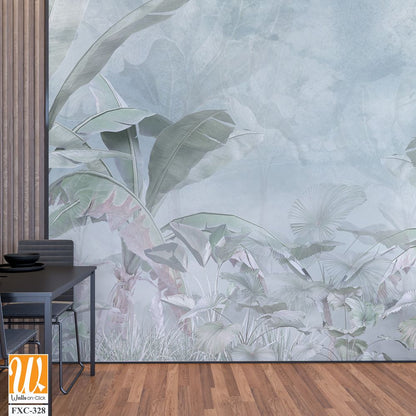 Tropical trees and leaves for digital printing wallpaper, custom design wallpaper - 3D illustration [WP-FXC-328]