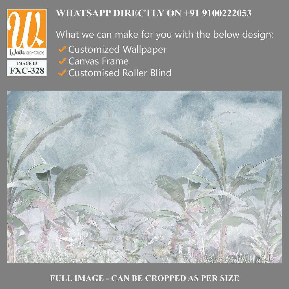 Tropical trees and leaves for digital printing wallpaper, custom design wallpaper - 3D illustration [WP-FXC-328]