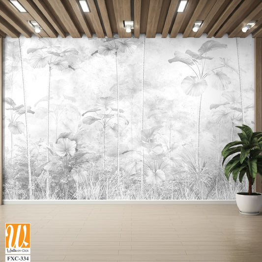 Tropical leaves and Trees Wallpaper design - 3D illustration [WP-FXC-334]