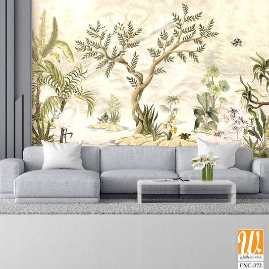 Chinoiserie wallpaper mural, depicting an exotic jungle scene [WP-FXC-372]