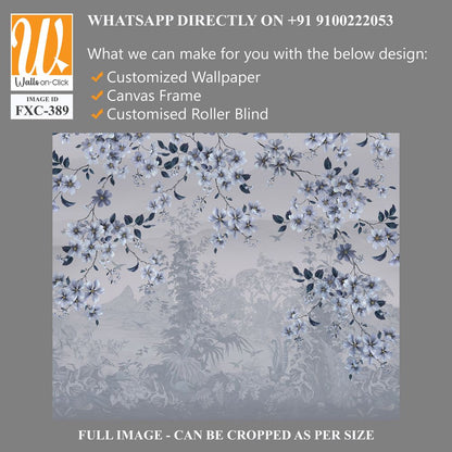 White and blue floral-patterned wallpaper with an ethereal background [WP-FXC-389]