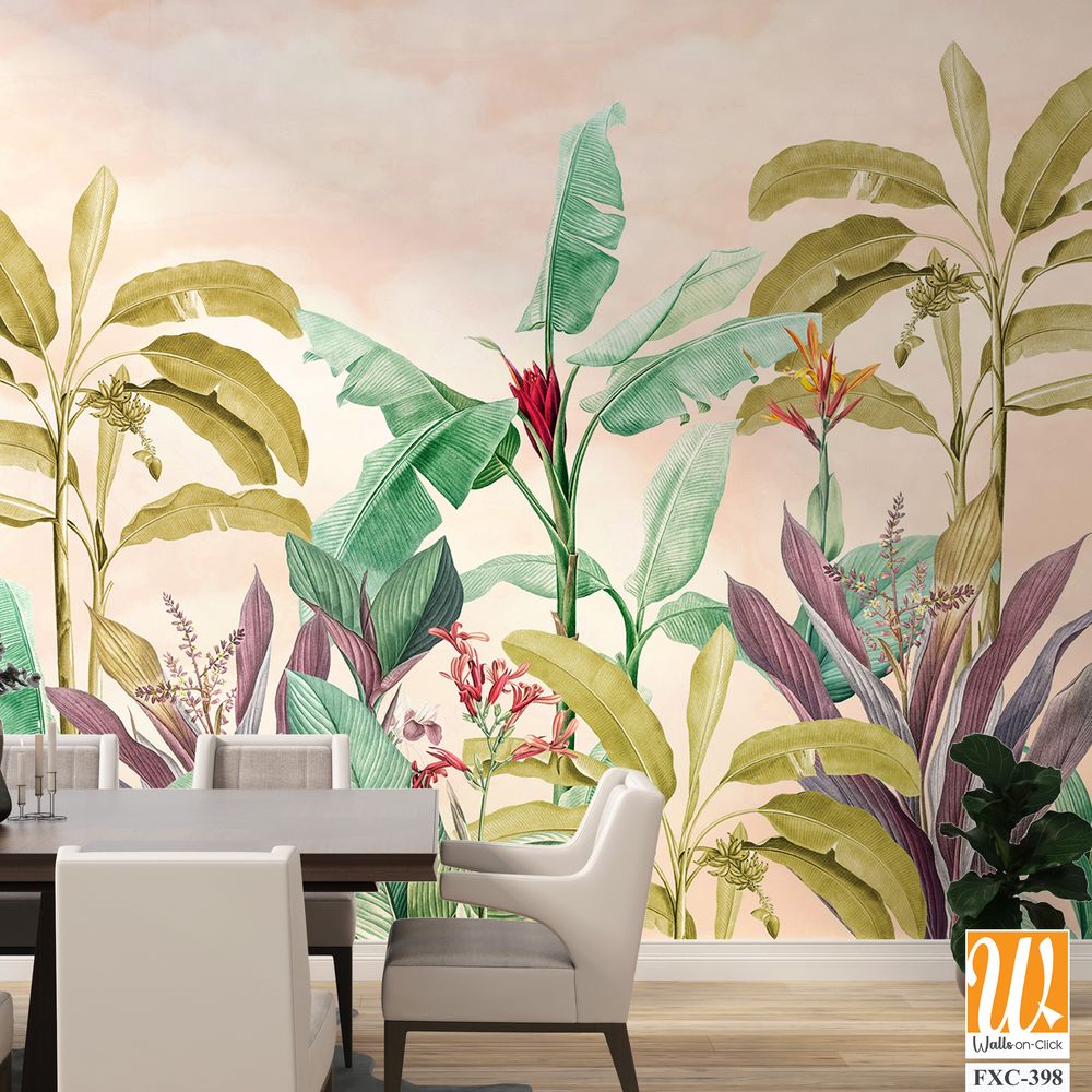 Tropical plants and flowers in soft pastel colors [WP-FXC-398]