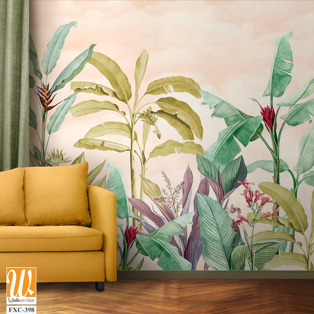 Tropical plants and flowers in soft pastel colors [WP-FXC-398]