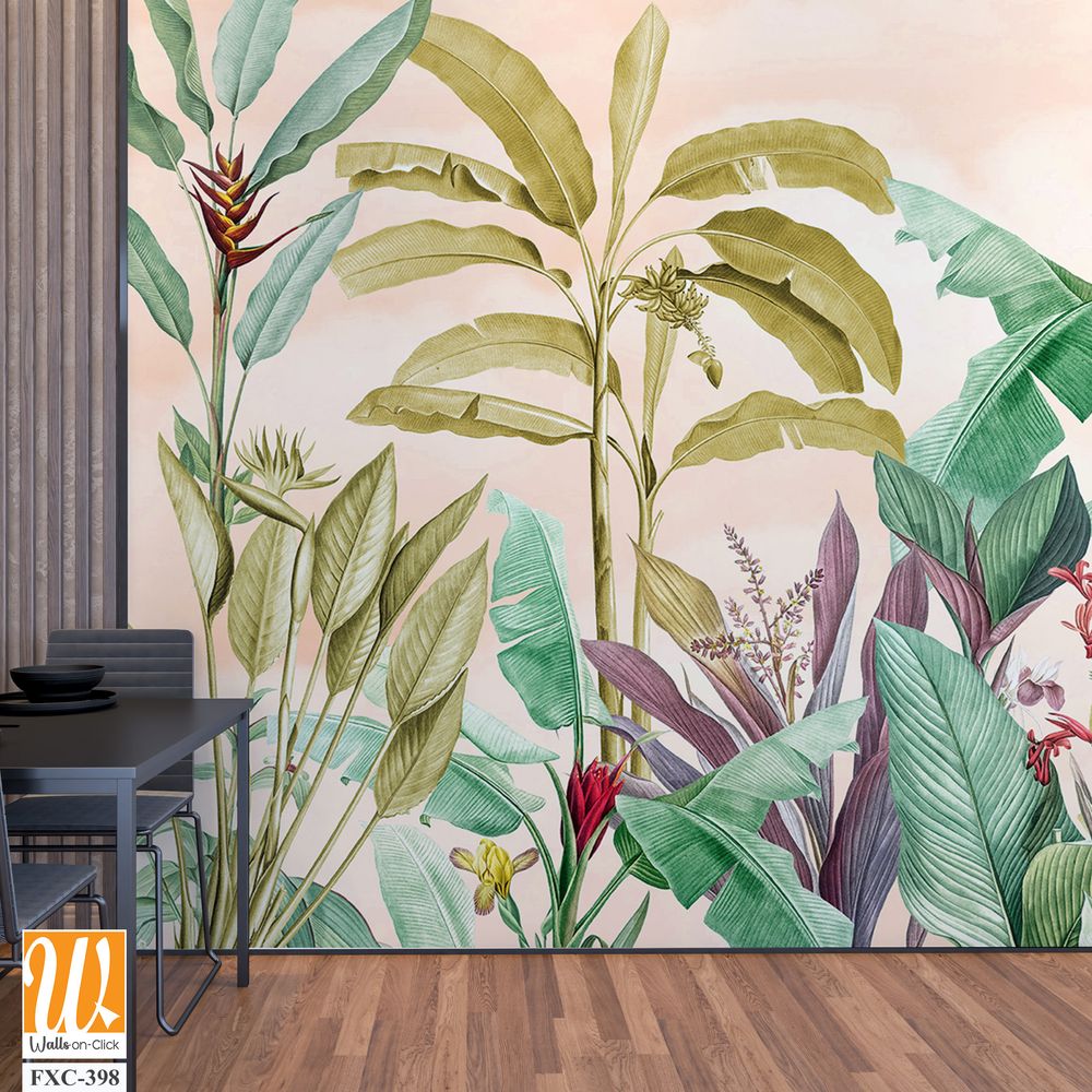 Tropical plants and flowers in soft pastel colors [WP-FXC-398]