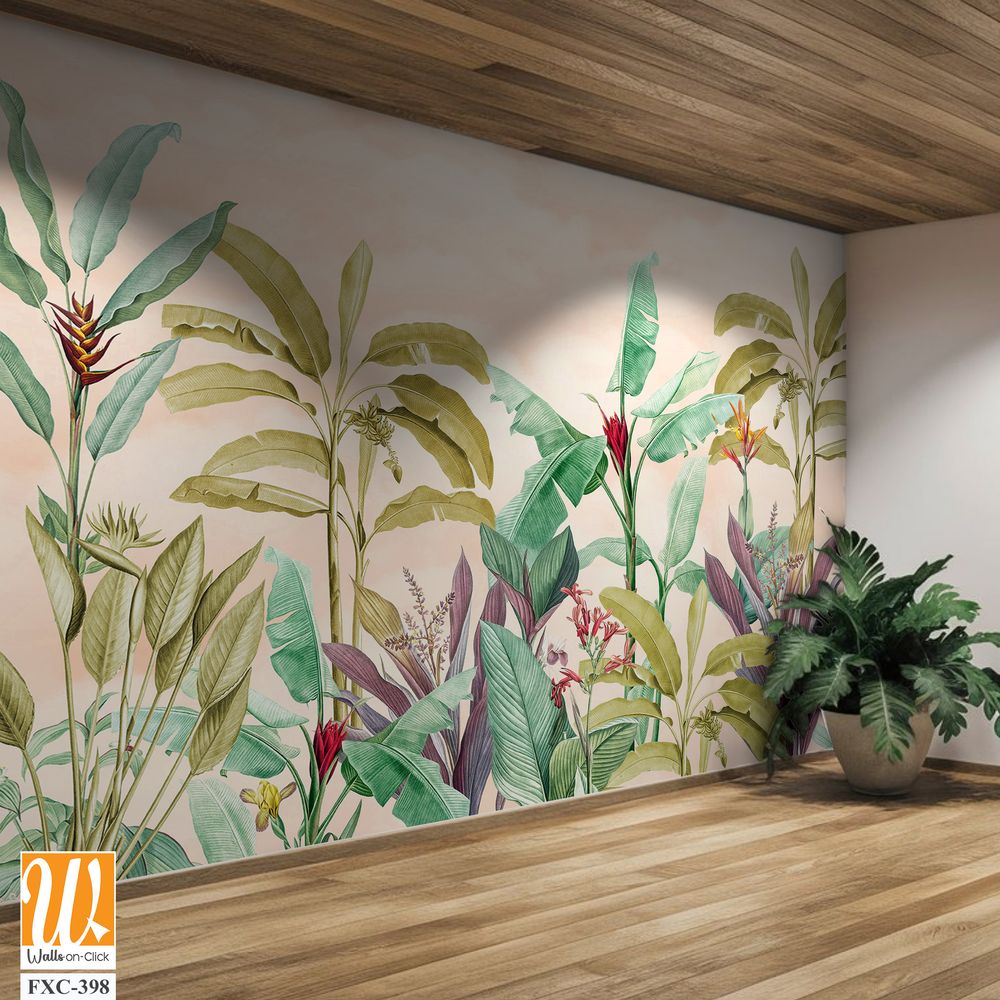 Tropical plants and flowers in soft pastel colors [WP-FXC-398]